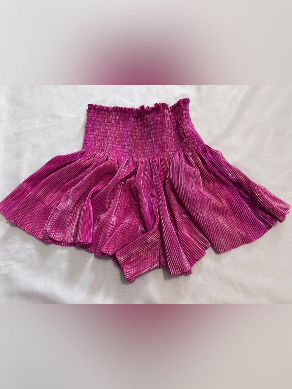 Queen of Sparkles Hot Pink Smocked Pleated High Rise Metallic Swing Shorts XS - Picture 5 of 5
